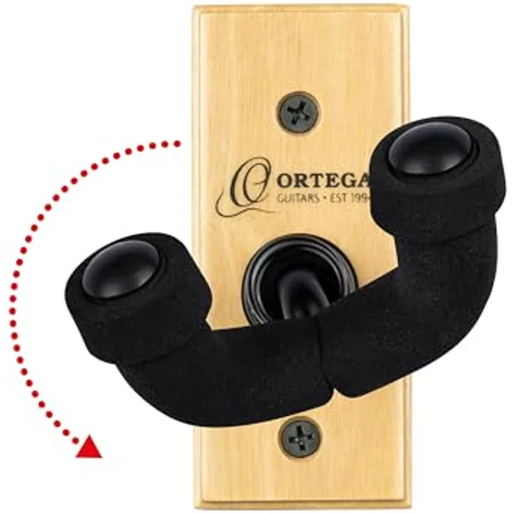 Ortega OUH-1NT Ukulele Wandhalter, anschraubbare Wandbefestigung mit gepolstertem Bügel und Echtholzplatte – Bild 2