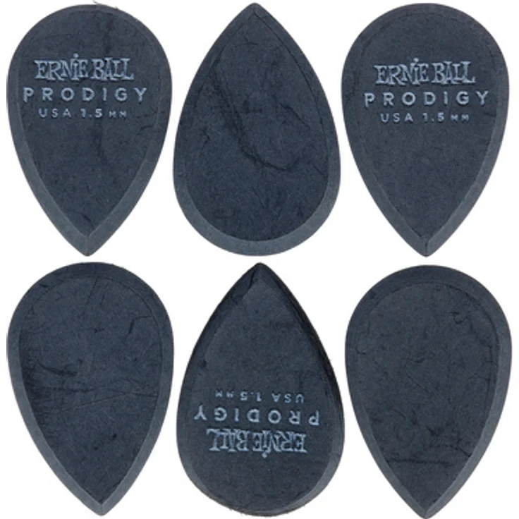 Ernie Ball Prodigy Picks EB9330, 1,5 mm, schwarze Plektren im 6er Pack mit präziser Spitze und griffigem Delrin Material