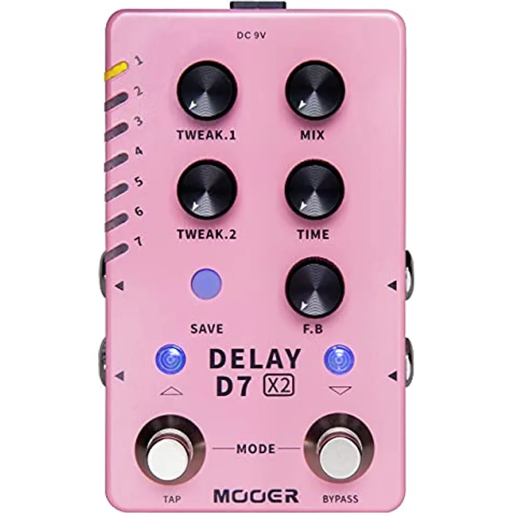 Mooer D7 X2 Delay, Multi-Delay Effektpedal mit 14 Modi, Tap Tempo und Speicherpresets, Metallgehäuse