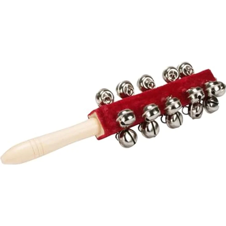 GICO Set: Schellenrassel, Schellenstab und Schellenkranz aus Holz für Kinder, stabile Percussion-Instrumente, Höhe Schellenstab 26 cm, Höhe Schellenkranz 9 cm – Bild 2