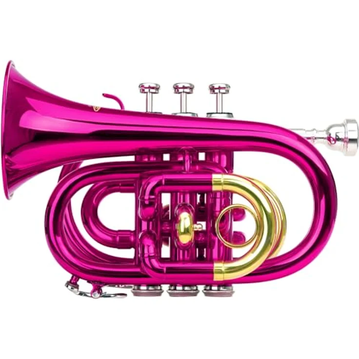 Classic Cantabile Brass TT-400 Bb-Taschentrompete, Messing mit Schallbecher-Durchmesser 93 mm, Bohrung 11,8 mm, pink, inkl. Leichtkoffer, Mundstück, Putztuch und Handschuhe – Bild 2