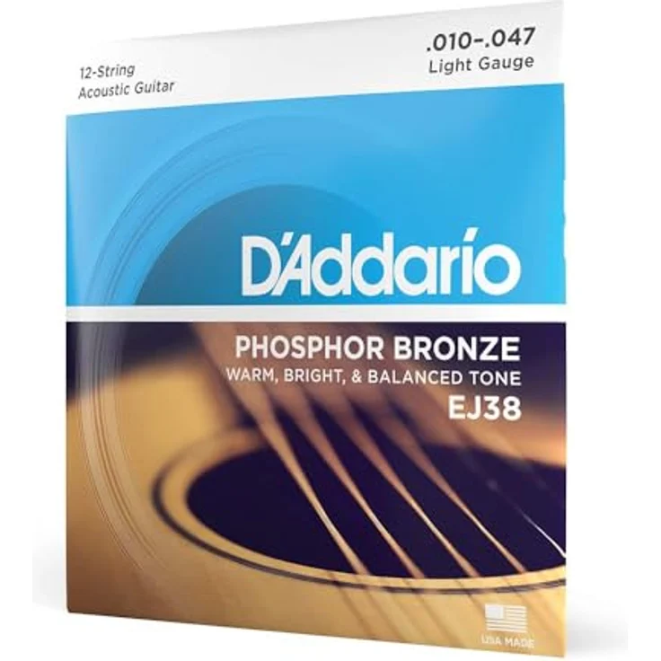 D'Addario EJ38, 12-String Phosphorbronze-Saiten für Akustikgitarren, Light, 10-47, korrosionsbeständig, warmer Klang – Bild 1