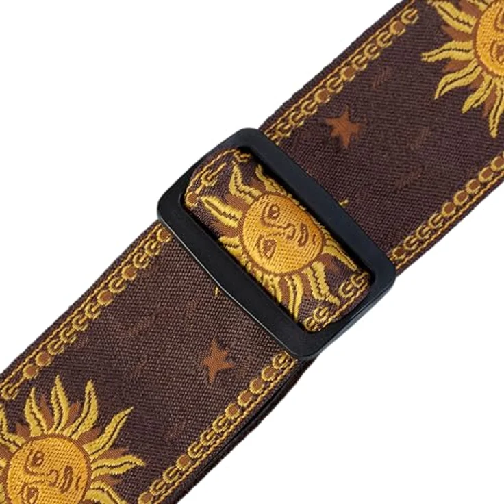 Levys Woven Jacquard Strap 2", Gitarrengurt aus Polypropylen mit Leder-Endstück, braun mit Sun-Motiv, verstellbar von 102 cm bis 145 cm – Bild 3