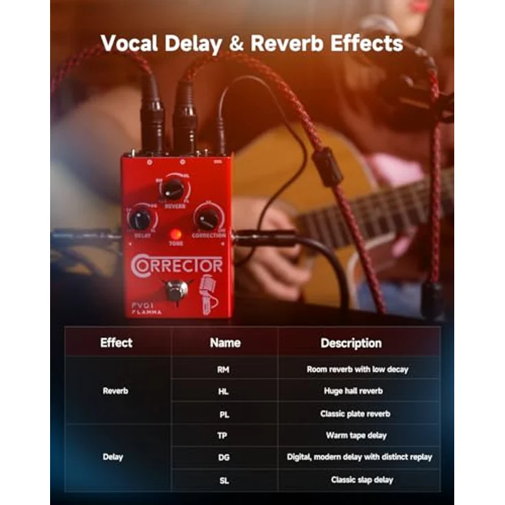 Flamma FV01 Vocal & Guitar FX, Gesangs- und Gitarren-Effektprozessor mit 48-V-Phantomspeisung, Delay und Reverb – Bild 3