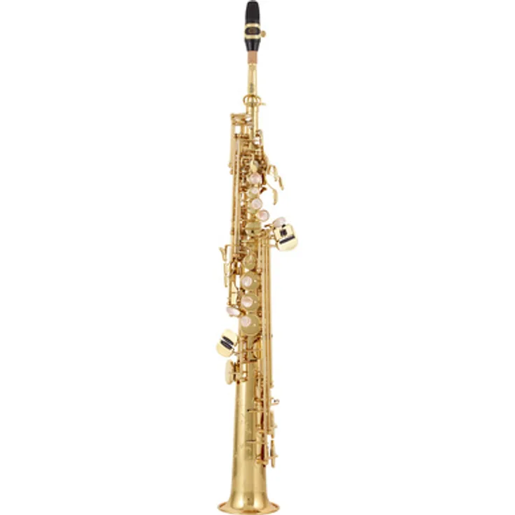 Selmer SE-S3L Soprano Saxophon, Bb-Stimmung mit Goldlack, hoch G-Klappe, inkl. geraden und gebogenen S-Bogen, Lederpolster mit Resonatoren aus Metall, inkl. Mundstück und Koffer