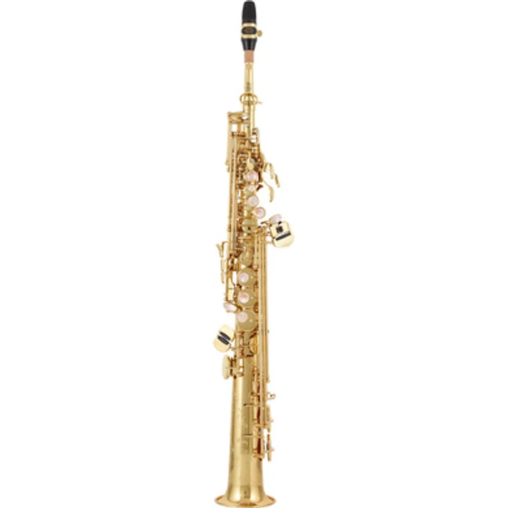 Selmer SE-S3L Soprano Saxophon, Bb-Stimmung mit Goldlack, hoch G-Klappe, inkl. geraden und gebogenen S-Bogen, Lederpolster mit Resonatoren aus Metall, inkl. Mundstück und Koffer