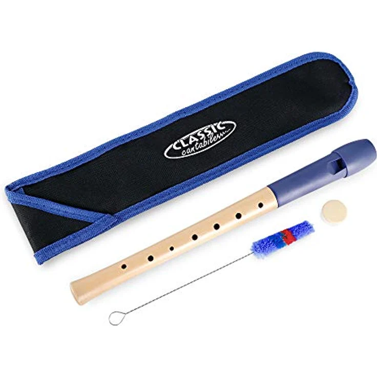 Classic Cantabile Pivella C-Sopran Blockflöte Set, Ahornholz mit Kunststoffkopf, deutsche Griffweise, inkl. Flötenschule, Etui, Grifftabelle und Zubehör, blau – Bild 2