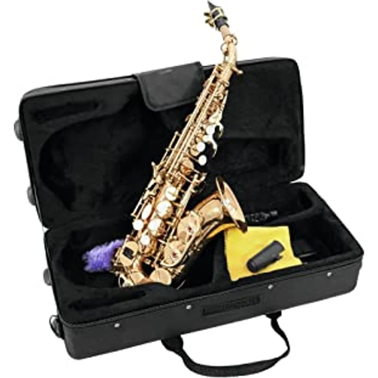 DIMAVERY SP-20 Bb Sopransaxophon, gebogenes Modell aus hochvergütetem Messing mit Hoch-Fis-Klappe, gold – Bild 1