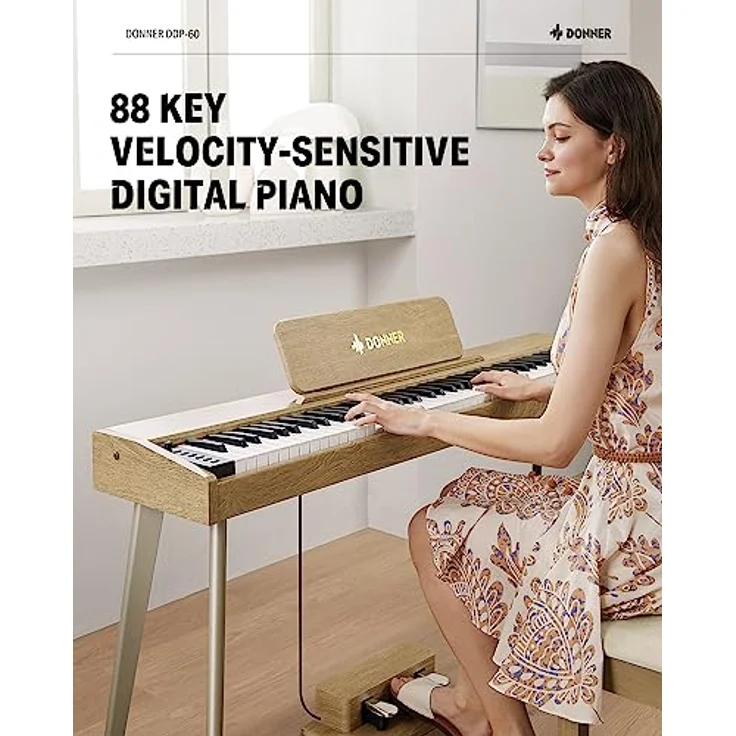 DONNER DDP-60 Digitalpiano, 88 anschlagsdynamische Tasten, 128-stimmige Polyphonie, minimalistisches Design, inkl. 3 Klavierpedale und 2 Kopfhörerausgängen – Bild 2