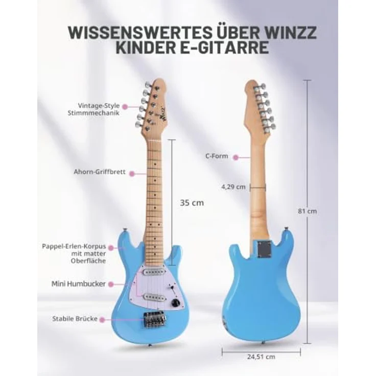 Winzz 30-Zoll-E-Gitarren-Einsteiger-Set für Kinder, Mini-E-Gitarre (1/4 Größe) mit Verstärker, Gloosy Blau, All-in-One-Zubehörset – Bild 5