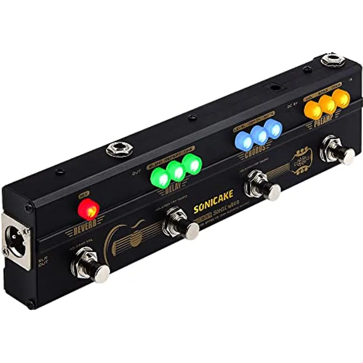 SONICAKE Multi Effektpedal für Gitarre & Akustikgitarre, DI Box mit XLR Ausgang, analoger Vorverstärker, Chorus, Delay, Reverb, Sonic Wood