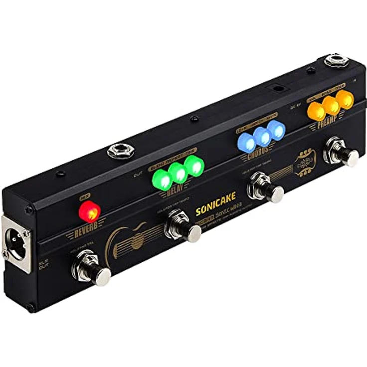 SONICAKE Multi Effektpedal für Gitarre & Akustikgitarre, DI Box mit XLR Ausgang, analoger Vorverstärker, Chorus, Delay, Reverb, Sonic Wood – Bild 1