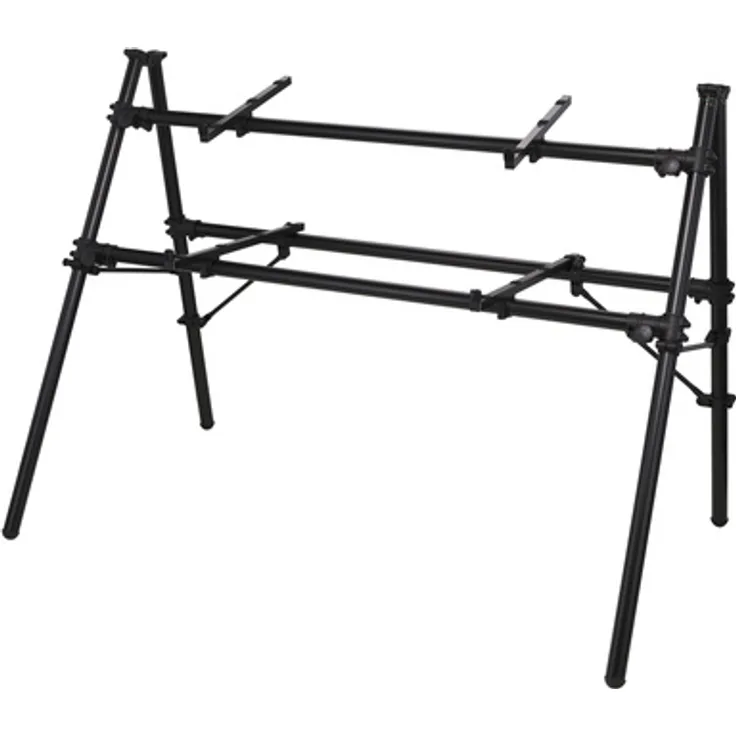 Jaspers 2V-140B, Keyboard-Ständer aus pulverbeschichtetem Aluminium, schwarz, für 2 Keyboards, höhenverstellbar, klappbar, max. Belastung 40 kg, mit Handrädern