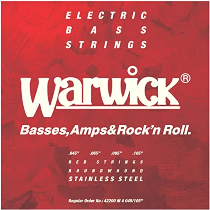Warwick Red Strings Bass String Set, Stainless Steel, 4-Saiter, Medium (.045-.105), Long Scale für E-Bässe