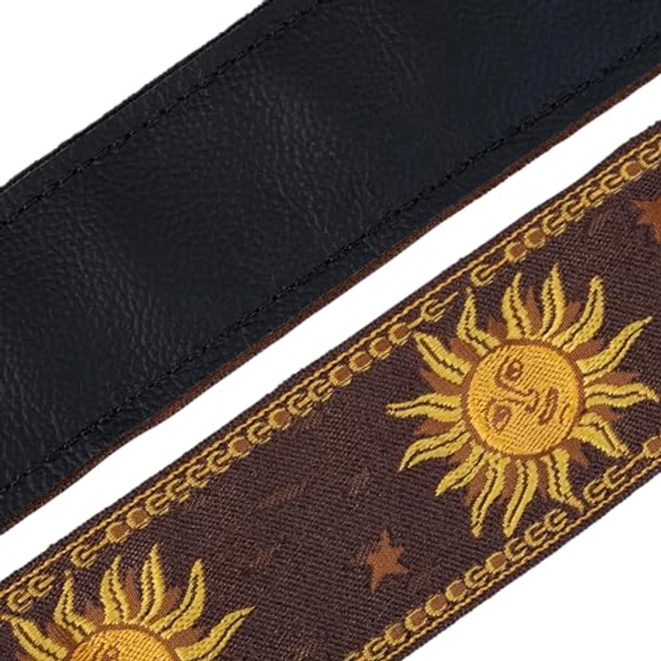 Levys Woven Jacquard Strap 2", Gitarrengurt aus Polypropylen mit Leder-Endstück, braun mit Sun-Motiv, verstellbar von 102 cm bis 145 cm – Bild 5