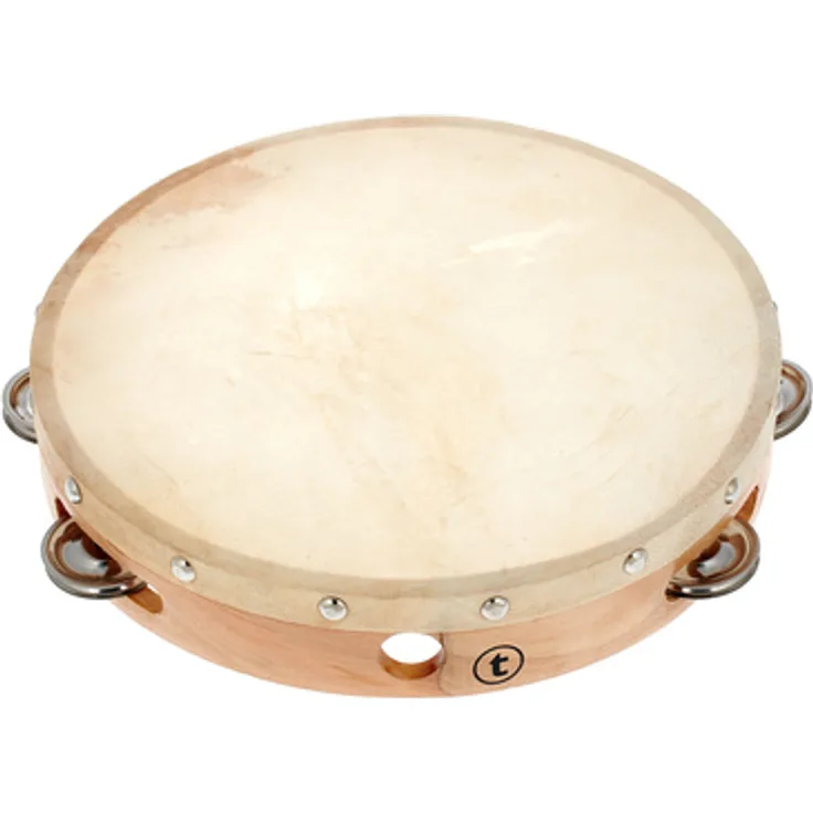 Millenium 10" Tambourine, Holzkessel mit Naturfell, nicht stimmbar, 9 Schellenpaare, Durchmesser 25,4 cm