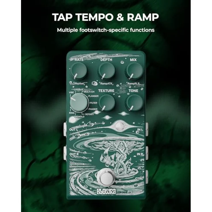 Klowra Sprout Modulation Gitarrenpedal mit 9 Effekten, CTRL-Eingang, Tap Tempo & Presets, Green Sprout – Bild 3