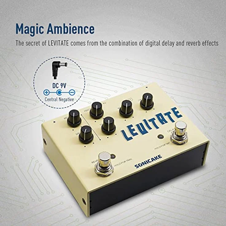 SONICAKE Delay und Reverb Gitarren Effektpedal Digital Levitate, 2 in 1 mit 2000ms Delay Time und Trail-Funktion – Bild 2