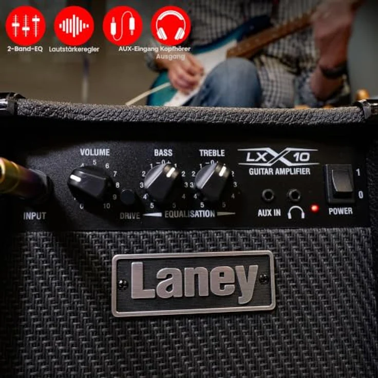 Laney LX Series LX10, 10W Gitarren-Combo-Verstärker mit 5 Zoll Woofer, schwarz und rot – Bild 2