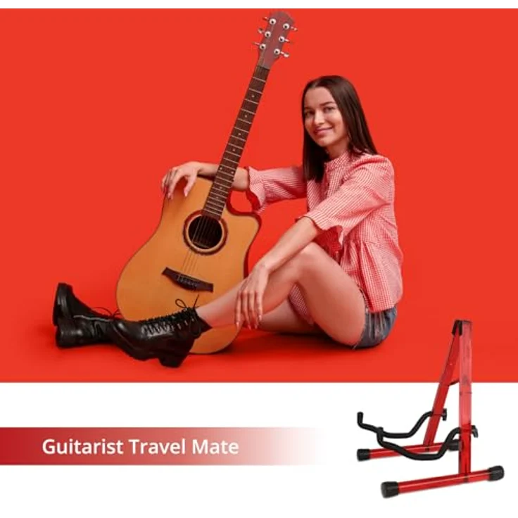 MUSO Gitarrenständer, klappbarer Acryl-Klassik-E-Gitarrenständer, für Akustik- und Bassgitarren, rot, mit rutschfesten Gummifüßen und Schaumstoffpolsterung – Bild 2
