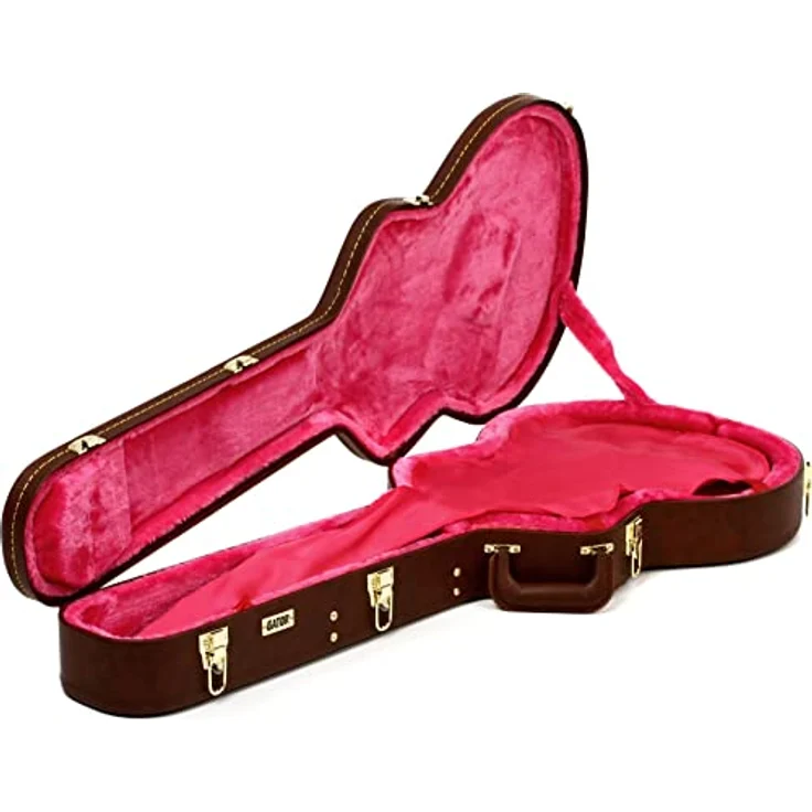 Gator GW-Semi-hollow Guitar Case, stabiler Gitarrenkoffer aus Sperrholz mit braunem Außenbezug und rotem Plüsch-Innenfutter, abschließbar, mit Zubehörfach, goldene Hardware – Bild 1