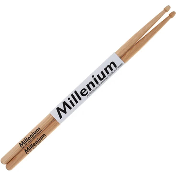 Millenium H7A, Drumsticks aus amerikanischem Hickory, 400 mm Länge, 13 mm Griffdurchmesser, Holzkopf