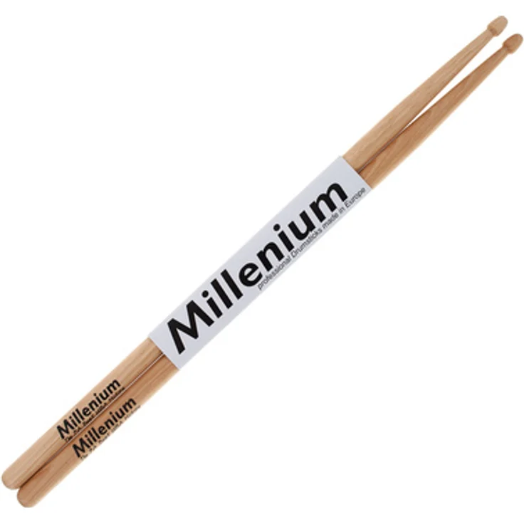 Millenium H7A, Drumsticks aus amerikanischem Hickory, 400 mm Länge, 13 mm Griffdurchmesser, Holzkopf