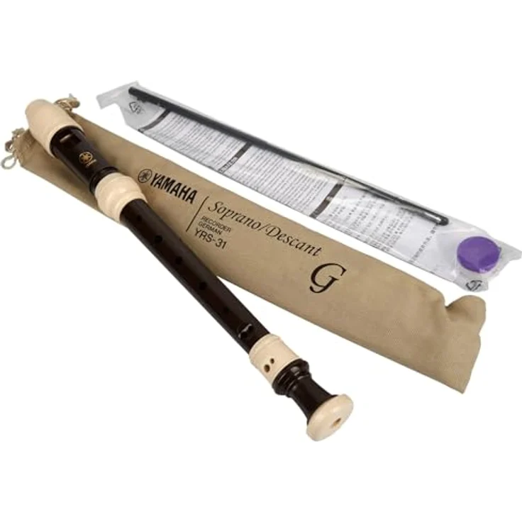 Yamaha YRS-31 Soprano Recorder, deutsche Griffweise, Doppelloch, ABS-Kunststoff, dunkelbraun mit weißen Ringen, inkl. Tasche und Zubehör – Bild 2