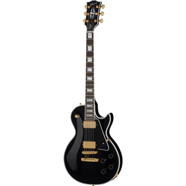 Gibson Les Paul Custom Long Scale E-Gitarre, Mahagoni-Korpus, Ebenholzgriffbrett, Farbe Ebony, inkl. Koffer