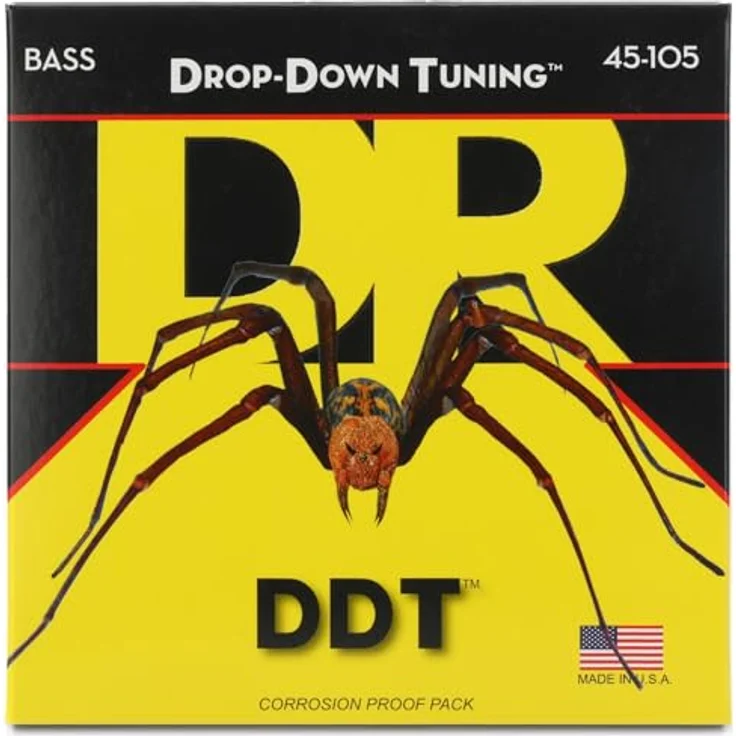 DR Strings DDT-45, E-Bass Saiten Medium 45-105 für Drop Tuning, Coated Core Technology für erhöhte Stabilität