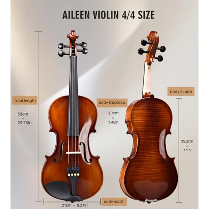 Aileen MUSIC Aileen Violin 4/4, Antike dunkelbraune Geige für Anfänger mit Hochglanz-Oberfläche, inkl. Zubehörset – Bild 4