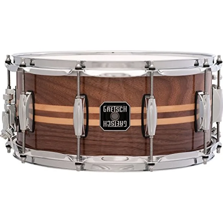 Gretsch Drums 14"x6,5" Walnut Gloss Snare, Fullrange Serie mit 8-lagigem Walnusskessel und verchromter Hardware, Gloss Natural over Walnut