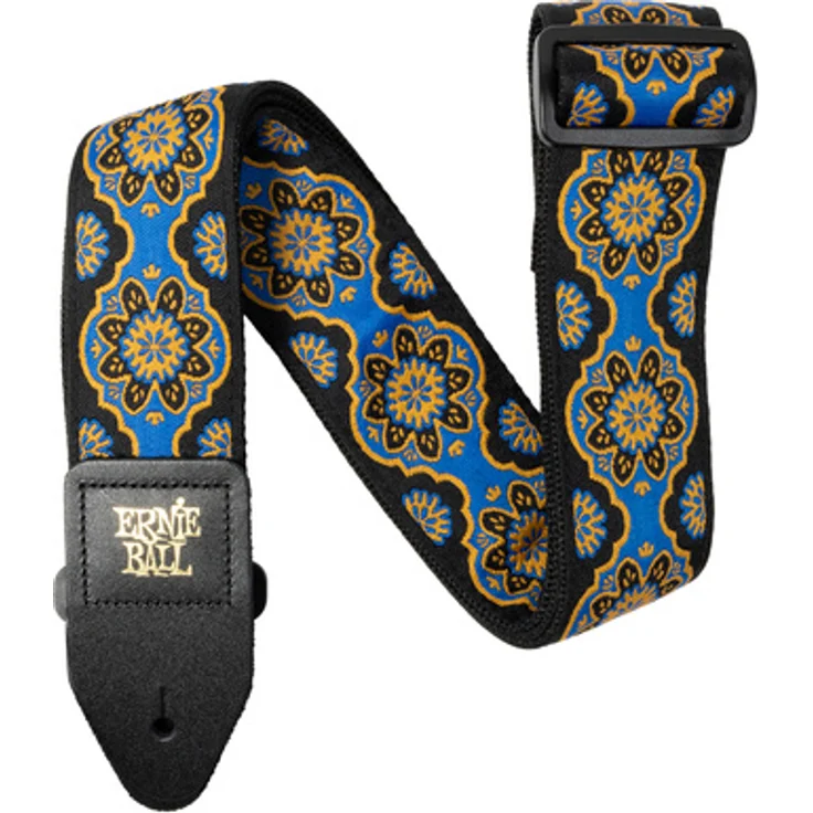 Ernie Ball Jacquard Strap Kaleidoscope Blue, E-Gitarrengurt aus stabilem Polypropylen mit Leder-Enden, 104-182 cm verstellbar