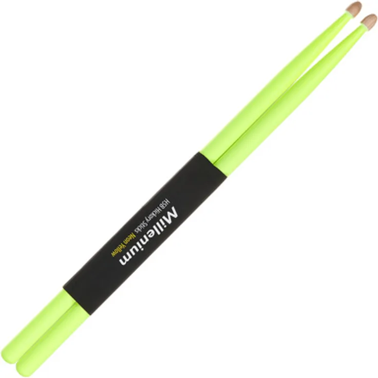 Millenium H5B Hickory Drumsticks, 40,6 cm lang, 15,3 mm Durchmesser, Neon Yellow, Holzkopf
