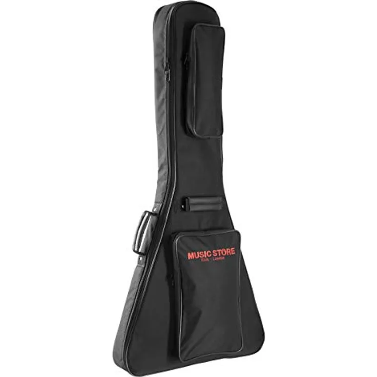 MUSIC STORE Deluxe Gigbag für E-Gitarren, robust, wasserabweisend, 20 mm Polsterung, Zubehörfach, Rucksacktragegurte, Schwarz/Rot
