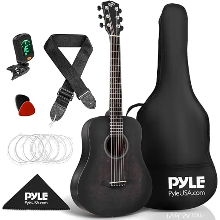 Pyle ½ Akustik Gitarre für Kinder & Anfänger, Konzertgitarre mit Tasche, Tuner & Plektrum, Schwarz, 86 cm, leicht und kompakt – Bild 1