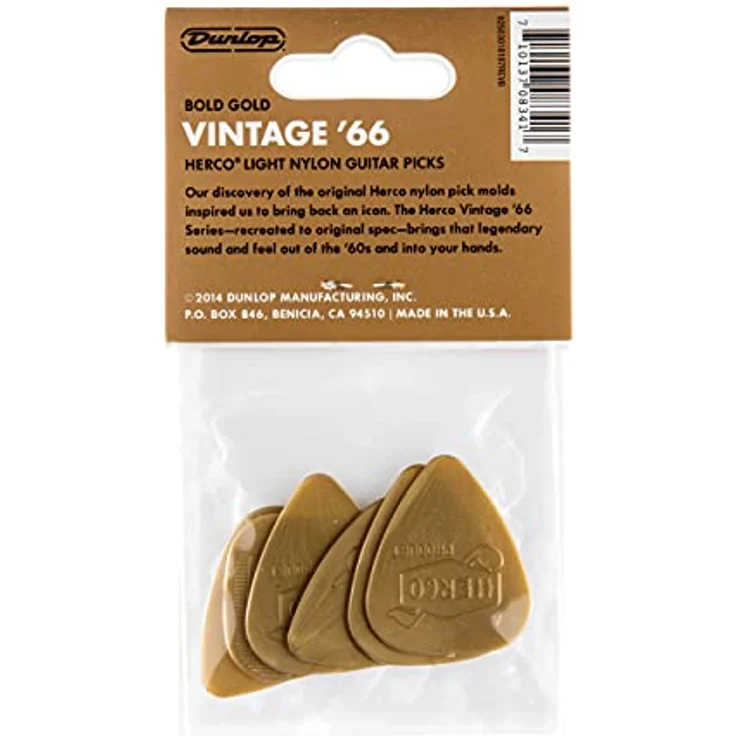 Dunlop Herco Vintage 66 Pick Light, Plektrum Set mit 6 Stück, Standardform (351), Nylon, Stärke: Light – Bild 5