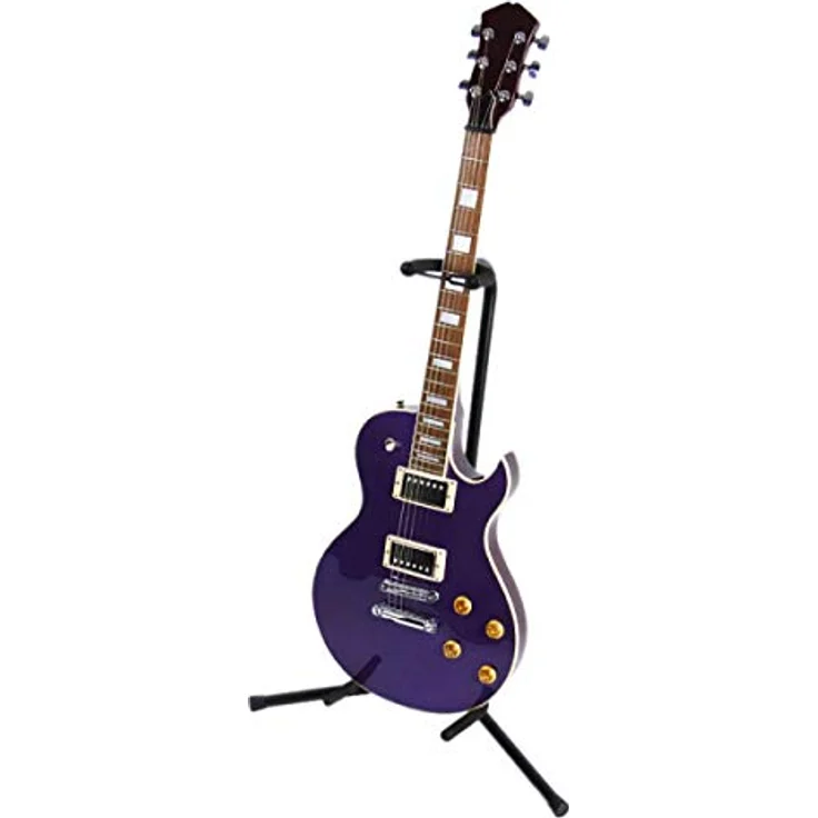 On-Stage XCG4 Gitarrenständer, gepolstert mit Samt und Sicherheitsgurt, 2 Stück, matte schwarze Pulverbeschichtung – Bild 4