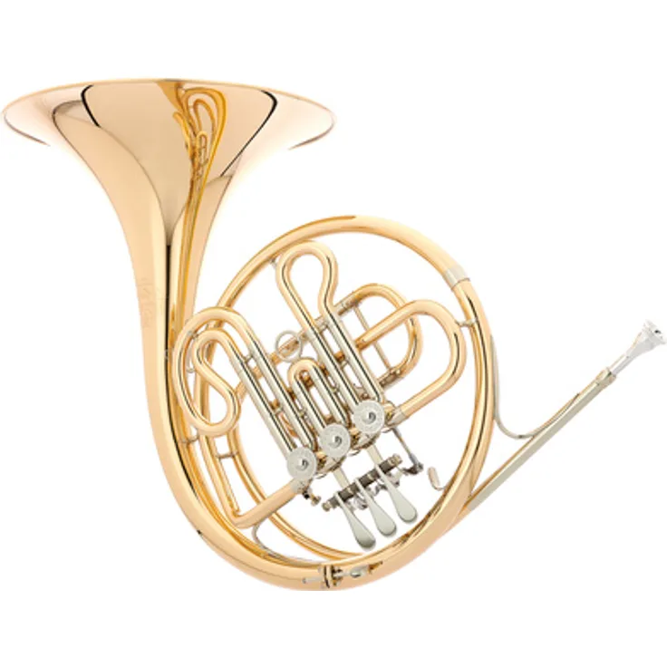 Hans Hoyer 702G-L, Bb-Waldhorn mit Spiralfederdruckwerk, Neusilber Zügen und Goldmessing Korpus, 310 mm Schallstück, inkl. Mundstück und Koffer