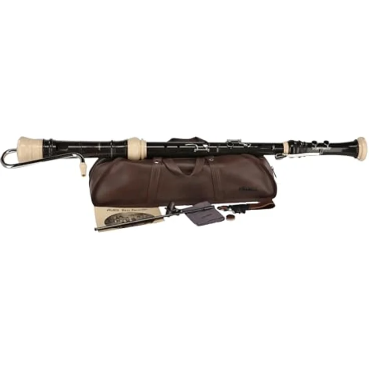 Aulos 533B Symphony Bass Recorder, barocke Griffweise, gebogener Windkanal, 4 Klappen, elfenbeinfarbige Komponenten, dunkelbrauner Korpus, inkl. Tasche – Bild 1