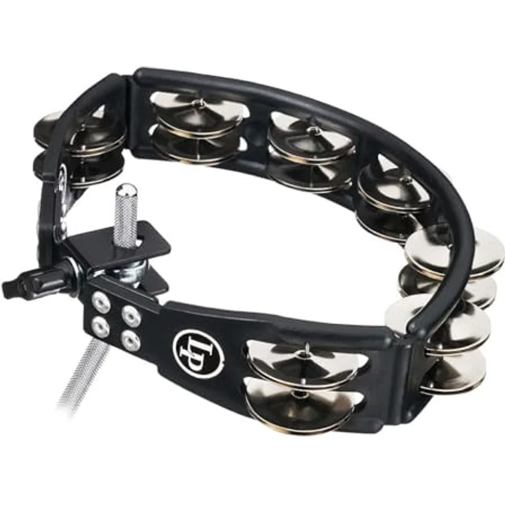 LP 160 Cyclop Drum Tambourine, doppelreihiges Tambourin mit 14 Paar vernickelten Schellen, schwarz, mit Halterung für Drum Stativ – Bild 2