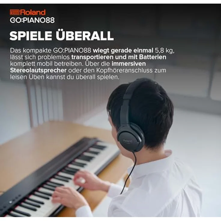 Roland GO:PIANO88, Mobiles Einsteiger-Digital-Piano mit 88 Tasten, Batteriebetrieb, Bluetooth & MIDI-Anschlüsse, leicht & kompakt, Premium-Performance – Bild 3