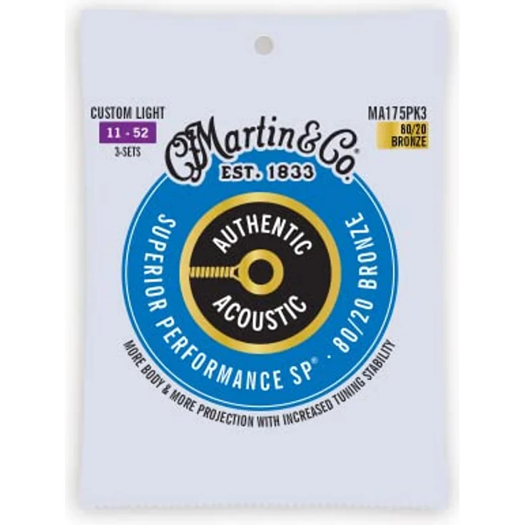 Martin Guitar MA-175 Authentic 3-Pack, Akustische Gitarrensaiten aus Bronze 80/20, Stärken .011 - .052 – Bild 1