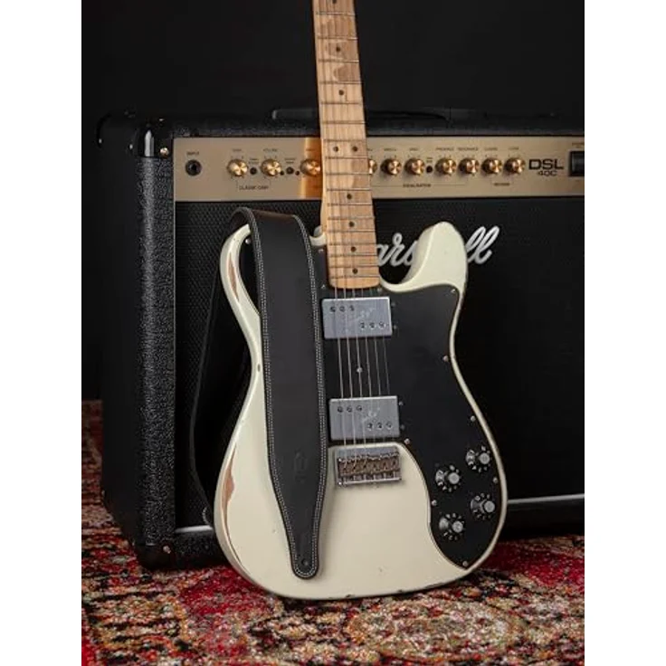 Levys Butter Leather Strap 2,5"BK, Gitarrengurt aus Rindernubukleder, verstellbar von 109 cm bis 140 cm, schwarz mit weißen Doppelnähten – Bild 6