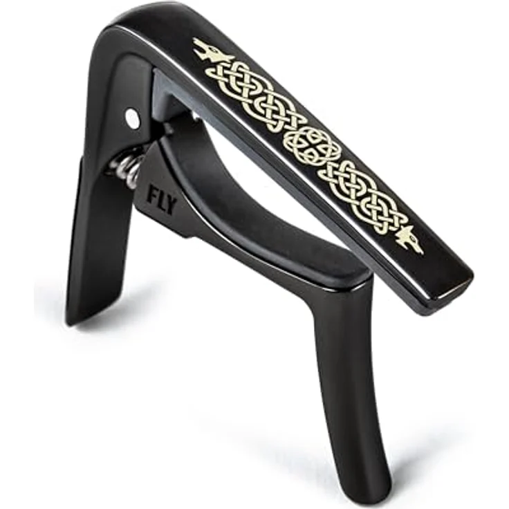 Dunlop Trigger Fly Capo Celtic Knot, Kapodaster für Akustik- und E-Gitarre mit ergonomischem Griff und optimierter Stimmstabilität, schwarz – Bild 1