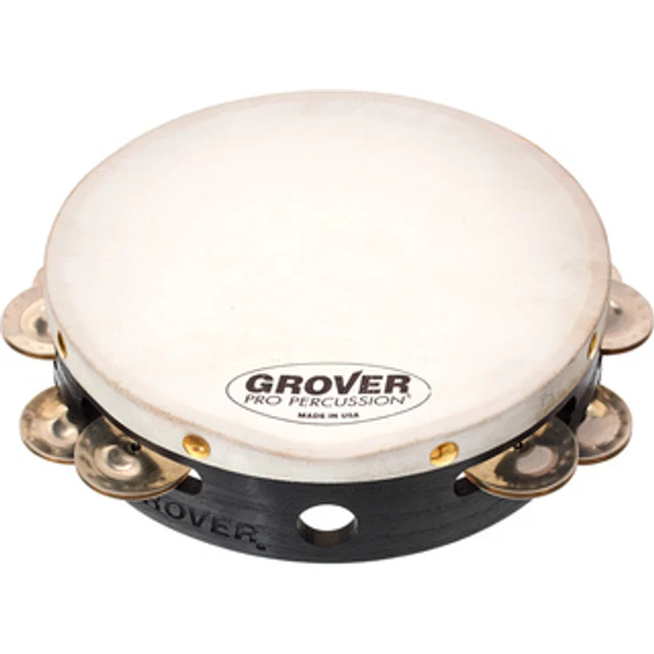 Grover Pro Percussion T2/GS-8 Tambourine, 8" mit doppelreihigen German Silver Schellen und weißem Naturfell, massiver Hartholzkorpus, inkl. Tasche