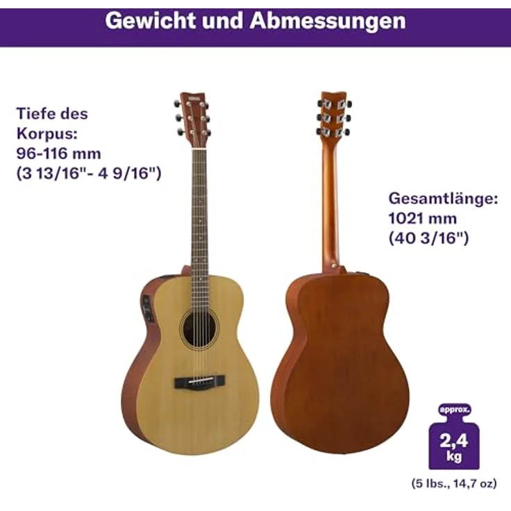 YAMAHA FSX400 Akustik-E-Gitarre, Kompakter Concert-Korpus, 25" Mensur, System-66 Preamp mit Pickup und Tuner, Natural Satin – Bild 3
