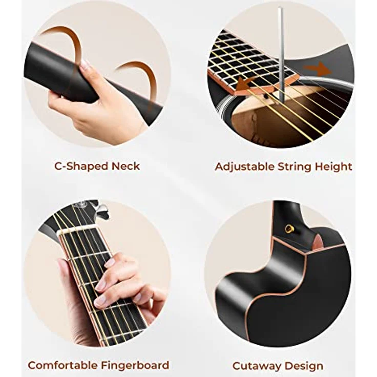 Vangoa 4/4 Elektro-Akustische Gitarre, 41 Zoll mit 4-Band EQ Cutaway, Set für Anfänger mit Gigbag und Zubehör, Schwarz – Bild 5