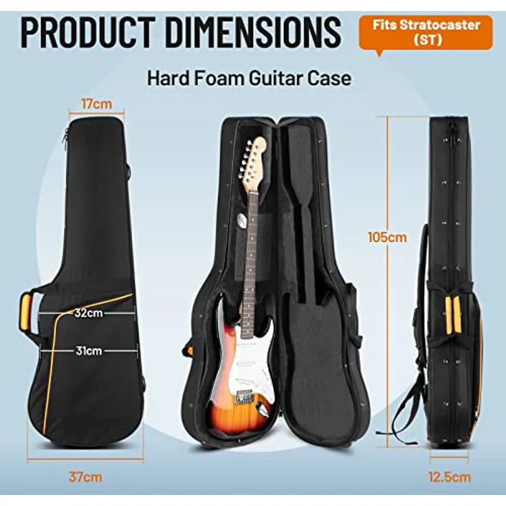CAHAYA E-Gitarren-Koffer CY0300, Hardshell mit 25 mm Polsterung, wasserdichtem PU-Design, geeignet für 40 Zoll E-Gitarre – Bild 2