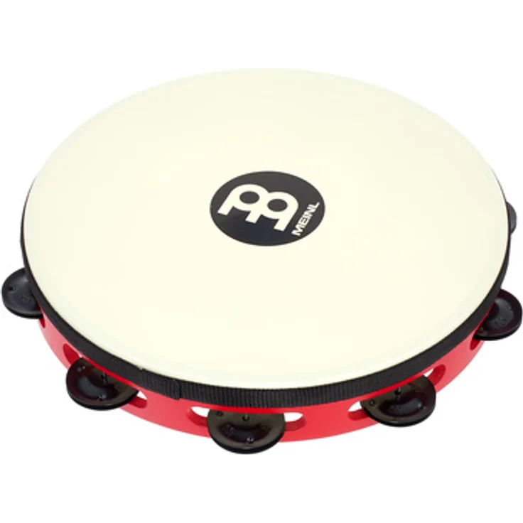 Meinl TAH1BK-R-TF Touring Tambourine, 10" mit Holzring, True Feel Kunststofffell und schwarz eloxierten Stahlschellen, Farbe: Rot